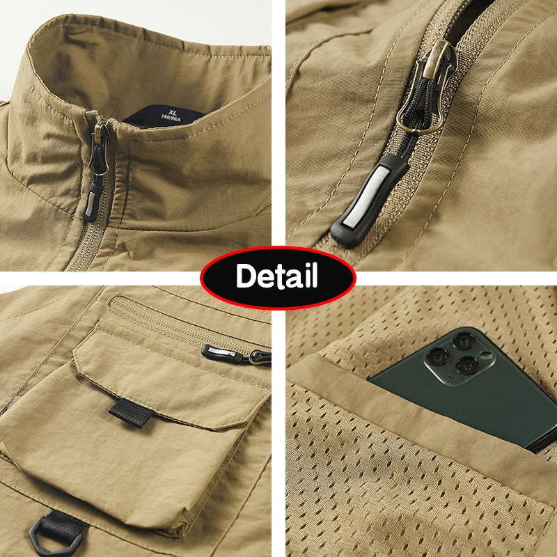 Summer Men Sleeveless Fishing Tool Webbed Breathable Vest Men Many Pocket Outdoors Camping Thin Lightweight Loose Vest Male 240615