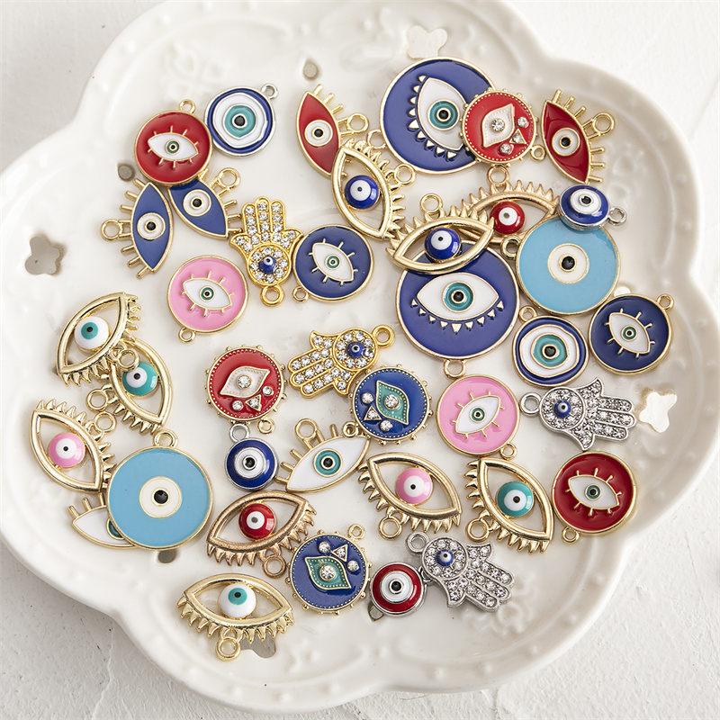 40pcs/lot Mixed Colorful Enamel Eye Charms Pendant DIY Necklace Bracelet For Jewelry Making Accessories