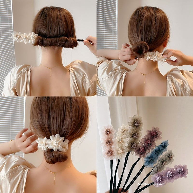 Designer Headbands For Women Korean Organza Floral Hair Bun Maker Bandana accesorios cabello Braiders Hair Accessories For Women