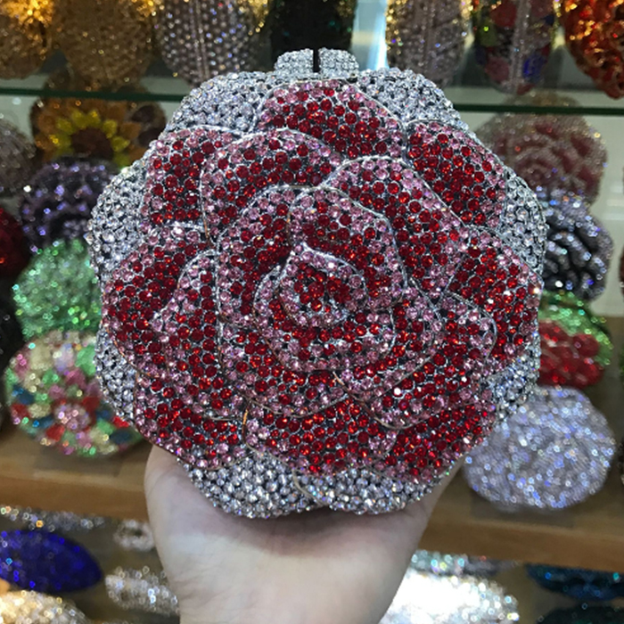XIYUAN BrandBags rose flower shape wallet Luxury Crystal Clutch Handbag Diamonds Evening Bag Party Purse Rhinestone Shoulder bag