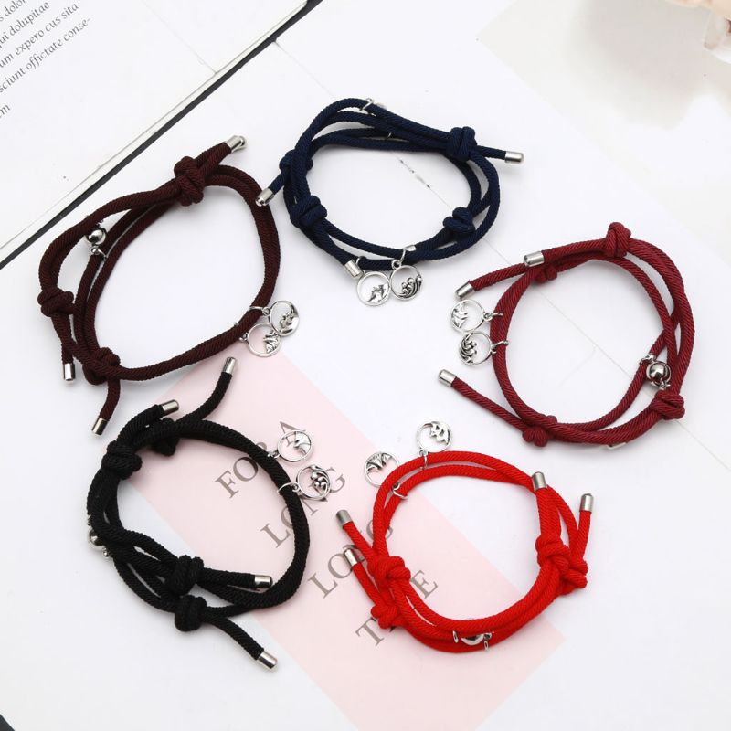 Minimalist Lovers Matching Friendship Bracelet Rope Braided Couple Magnetic Distance Bracelet Kit Lover Jewelry 2Pcs