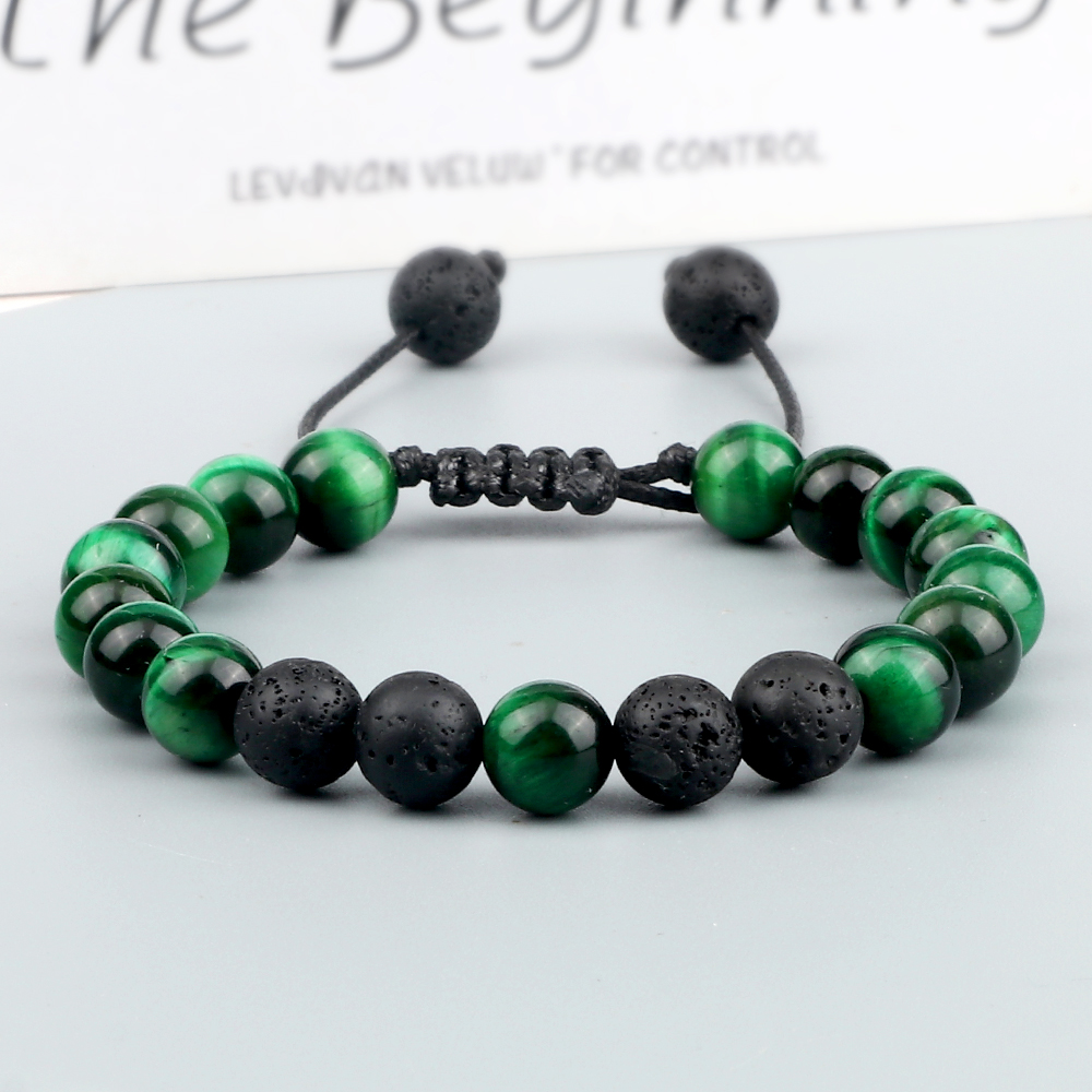 Multicolor Tiger Eye Stone Beads Bracelets Natural Lava Rock Men Women Adjustable Braided Yoga Handmade Jewerly Friendship Gifts