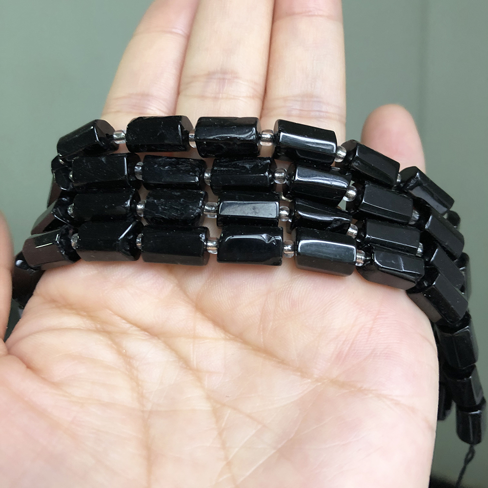 Natural Faceted Black Tourmaline Gem Stone Beads Cylinder Loose Spacer Bead For Jewelry Making DIY Bracelet Necklace Accessories