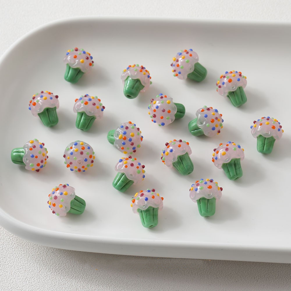 15x16mm Icecream Bead Lampwork Mushroom Glass Bead Handmade High Quality DIY Jewelry Bracelet Necklace Phone Charm