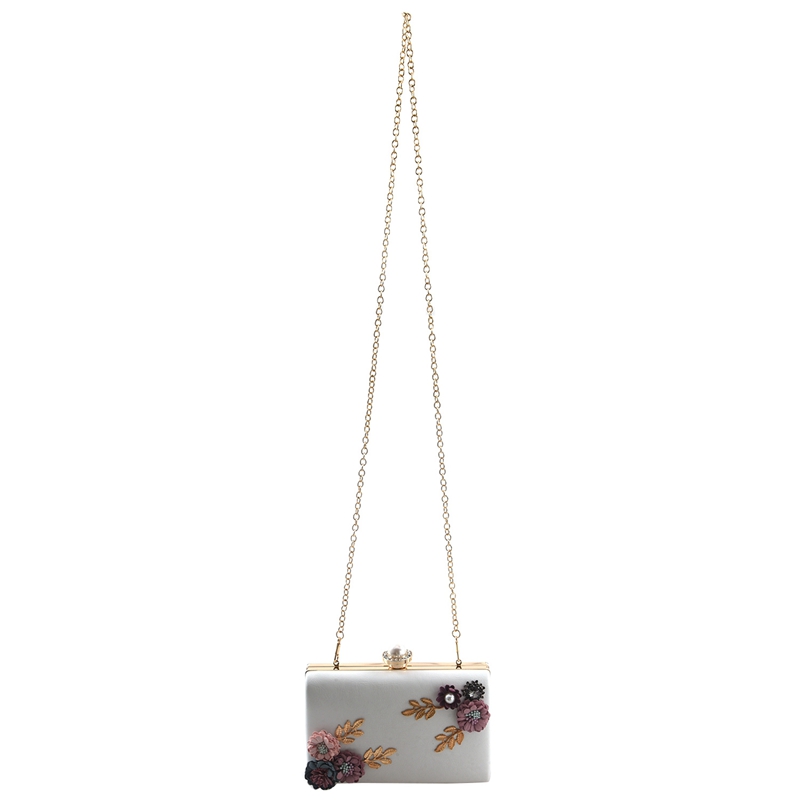 Fashion Women Leather Evening Bag Dinner Party Lady Wedding Flower Clutch Purse(white)