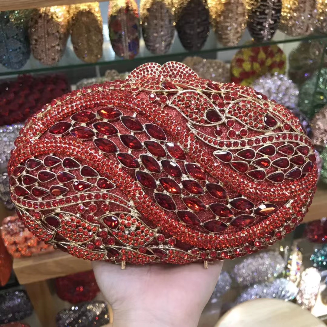 Lady 19 Style Red Color Stones Minaudiere Rhinestones Wine Red Evening Bags Women Party Bridal Clutches Bag Wedding Clutch Purse