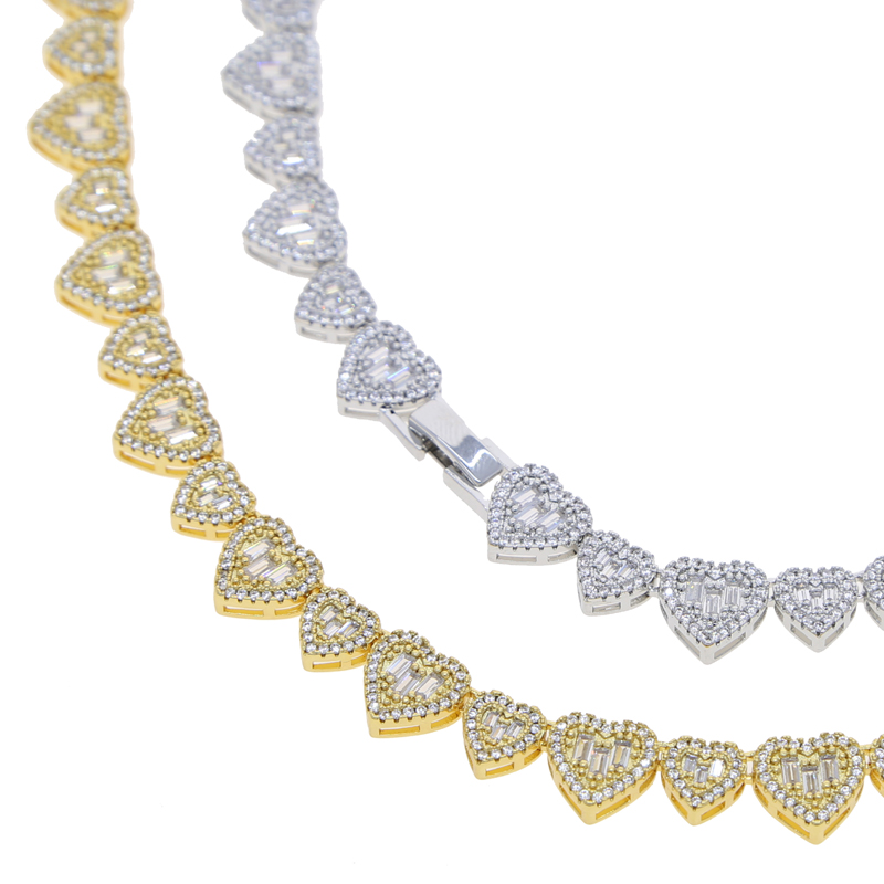 5A CZ Two Hearts Jewelry Set: Iced Out Bg Necklace Bracelet for Women 4e9b