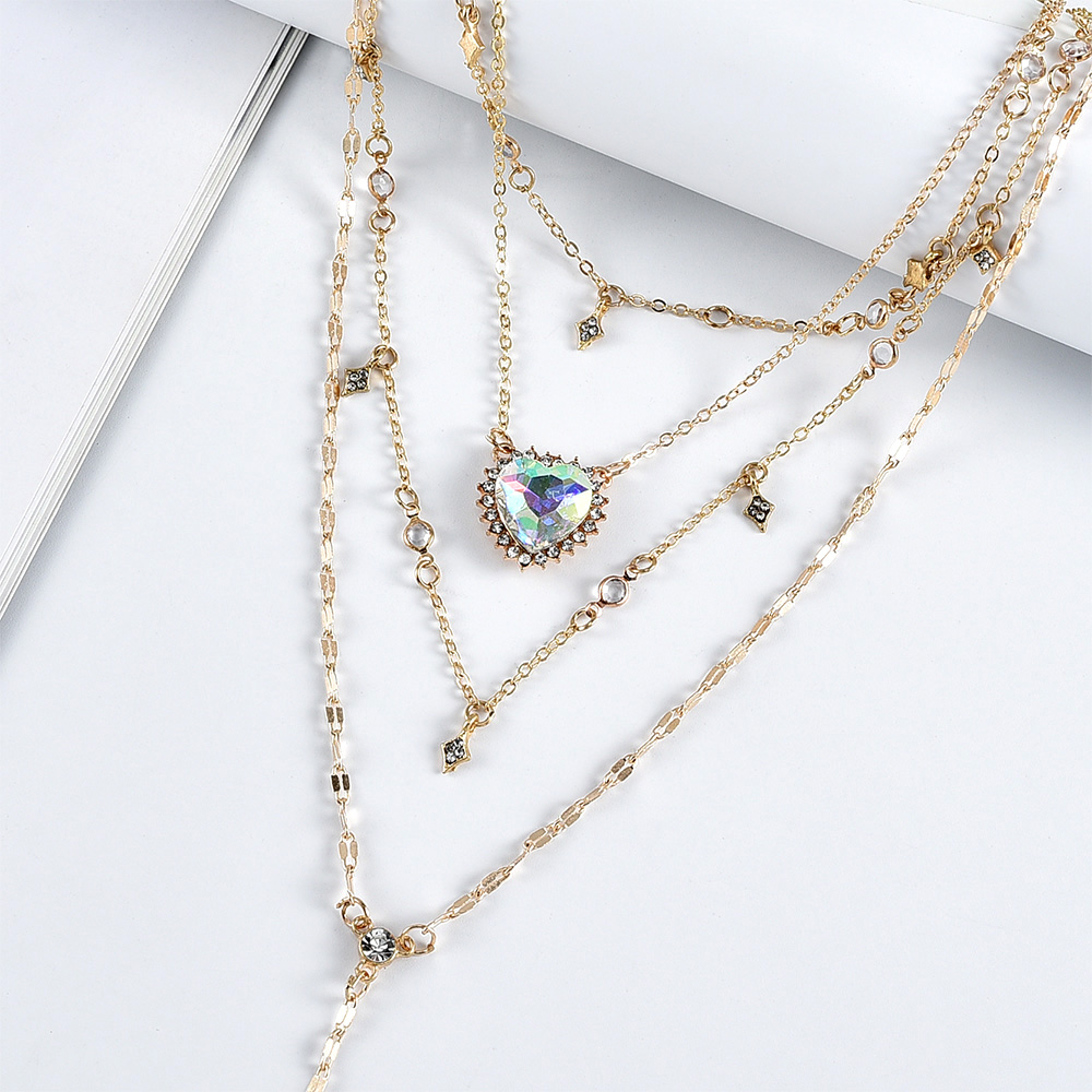 Boho Vintage Gold Color Necklaces For Women Heart Shape Crystal Star Pendant Necklace Multilayer Female Jewelry Valentine Gift