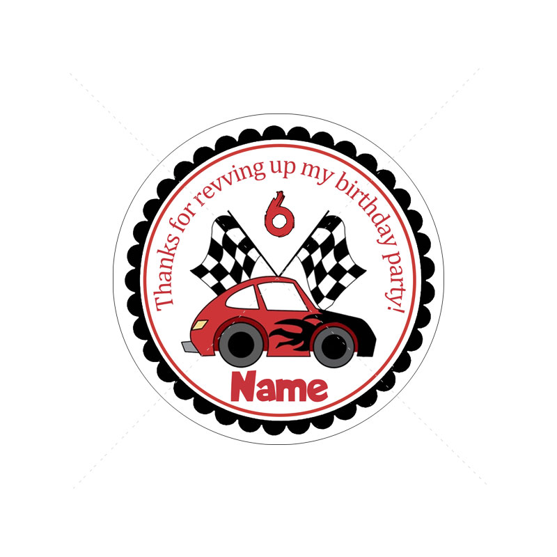 Racing Car Driving Sticker Lables Custom Name Race Car Theme Kid Boy Birthday Party Favor Thank You Stickers Baby Shower Decor