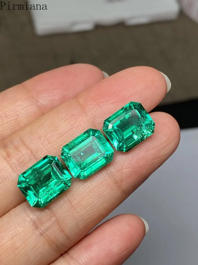Pirmiana Hand Made Lab Grown Emeralds Columbia Color Emerald Cut Loose Stone for Jewelry Making