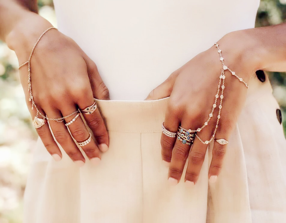 100% 925 Sterling Silver Slave Chain Bracelet Connected Finger Ring Palm Crystal Handlets Jewelry Layers AAA Sparking Cz Women