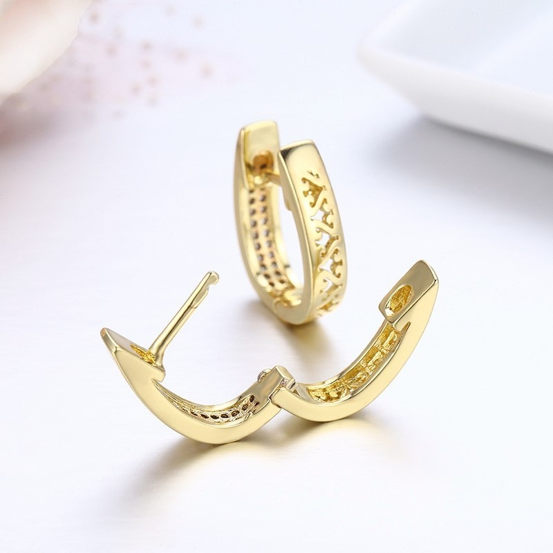 Double Raw Full CZ Stones U Loop Huggie Hoops Earrings For Women Child Girls Kids Brass Gold Color Jewelry Oorbellen Aretes Aros