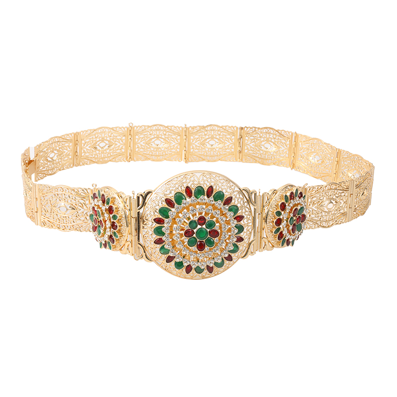 Luxury big size zinc alloy women's crystal belt jewelry aristocratic round hollowed-out wedding waist chain accessories