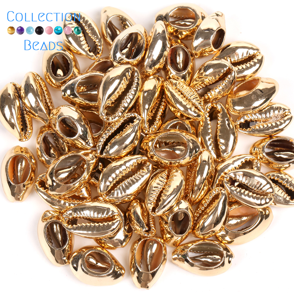10-20mm Natural Gold Color Seashell Cowrie Conch Loose Spacer Beads Beach DIY for Jewelry Making Sea Shells Bracelet Necklace