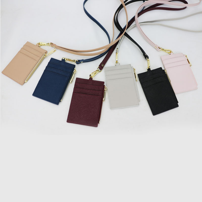 Monogrammed Initial Letters Saffiano Cow Leather Name Tag Men Card Holder Leather Lanyard ID Holder Ladies Retractable