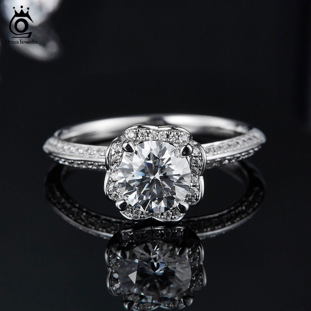 ORSA JEWELS Luxury 925 Sterling Silver Wedding Rings for Women Moissanite Diamond Ring Anniversary Promise Engagement Gift SMR60
