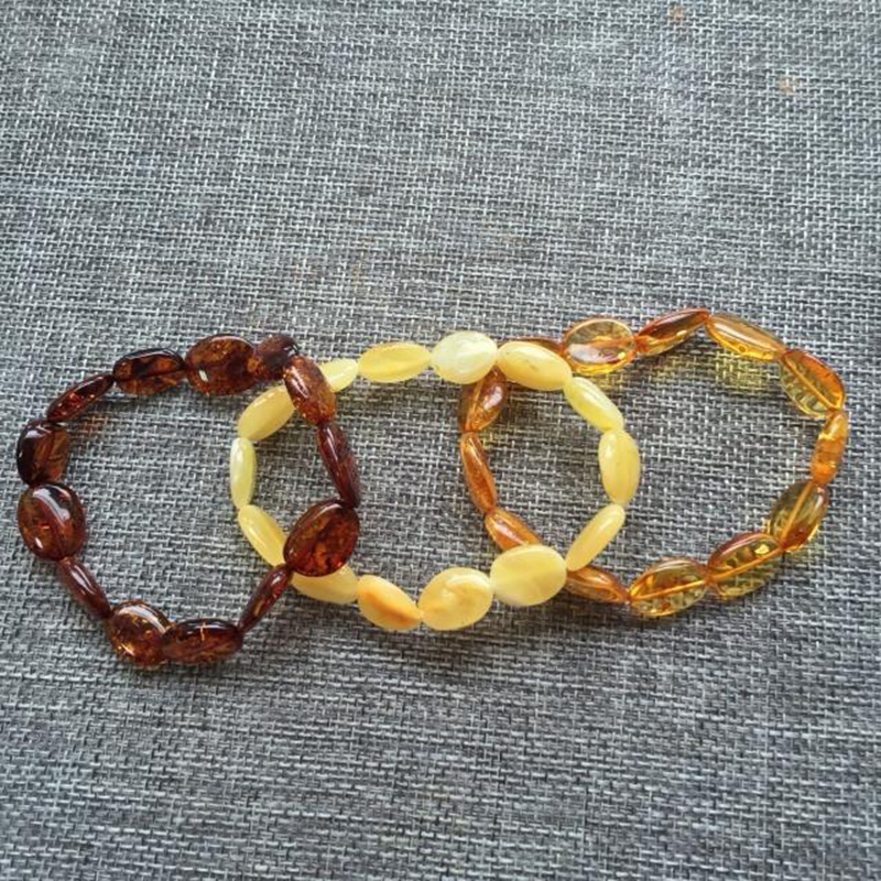 HAOHUPO Natural RAW Amber Bracelet for Women Men Baltic Amber Jewelry Adult Gifts Elastic String Pulseras Natural Bead Bijoux