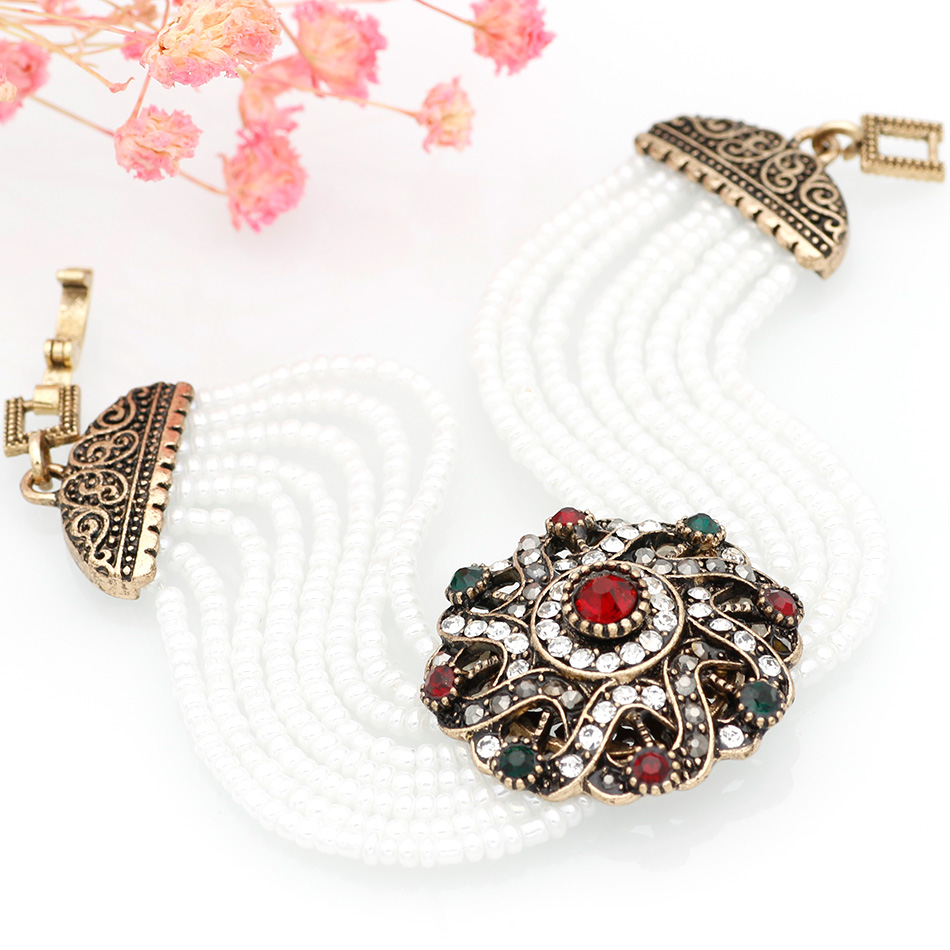 SUNSPICE MS. African Bead Bracelet Round Flower Charm Bracelets Antique Color Vintage Resin Indian Jewelry Ethnic Banquet Gift