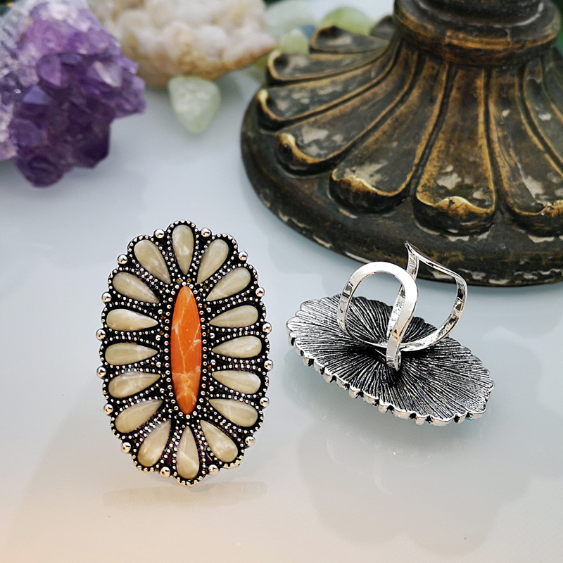 Vintage White Blue Stone Open Adjustable Rings Bohemian Turquoises Jewelry Antique Silver Color Ethnic Rings for Women Girl