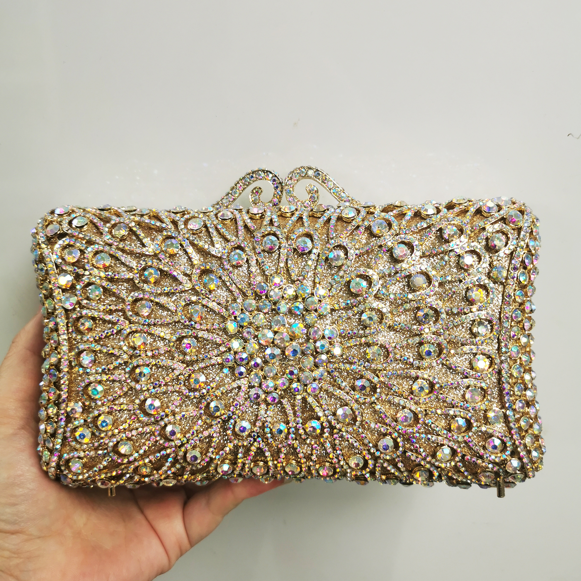 XIYUAN Women Silver Crystal Clutch Purse Handbags Ladies Stones Red Evening Bags Wedding Party Minaudiere Purple Clutches Bags