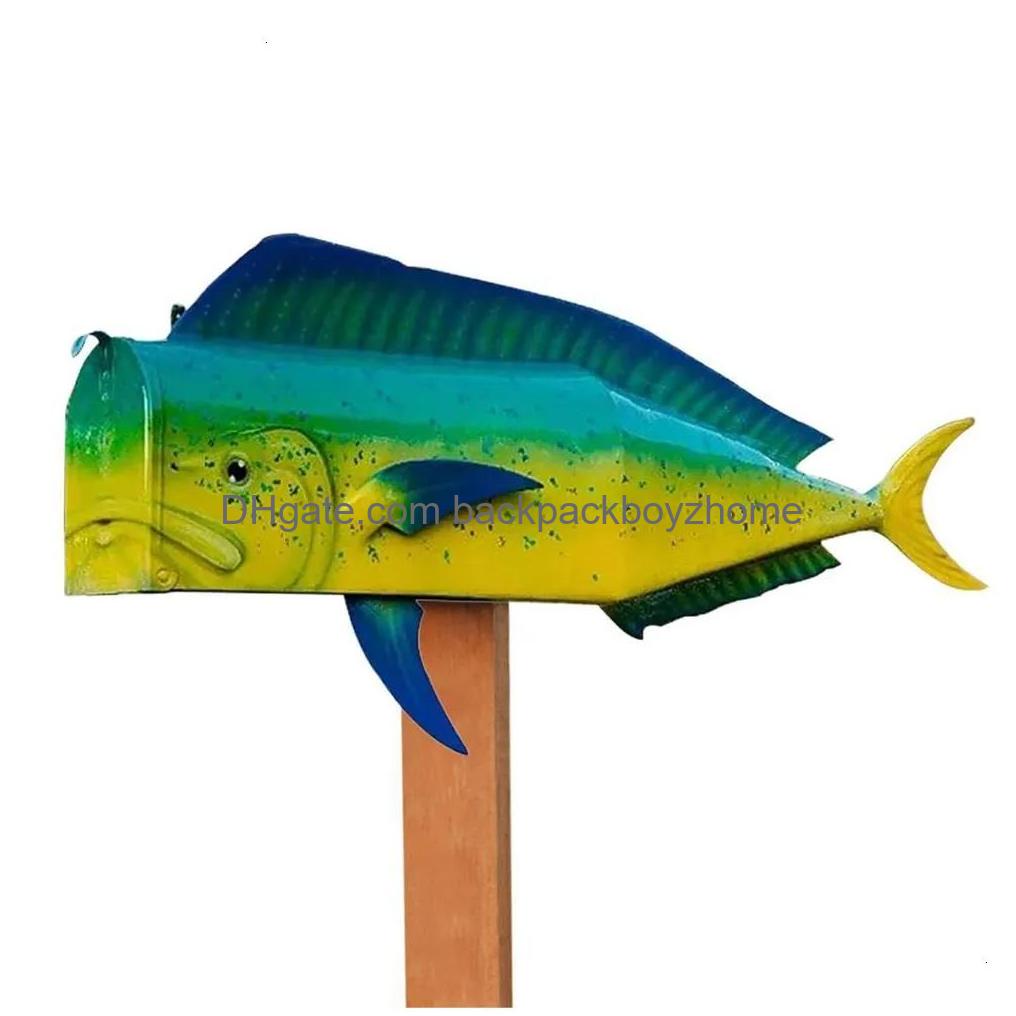 Garden Decorations Fish Mailbox Metal Funny Post Letter Box For Decor Reusable Colorf Artwork Outdoor Parks 230603 Drop Delivery Dhbix