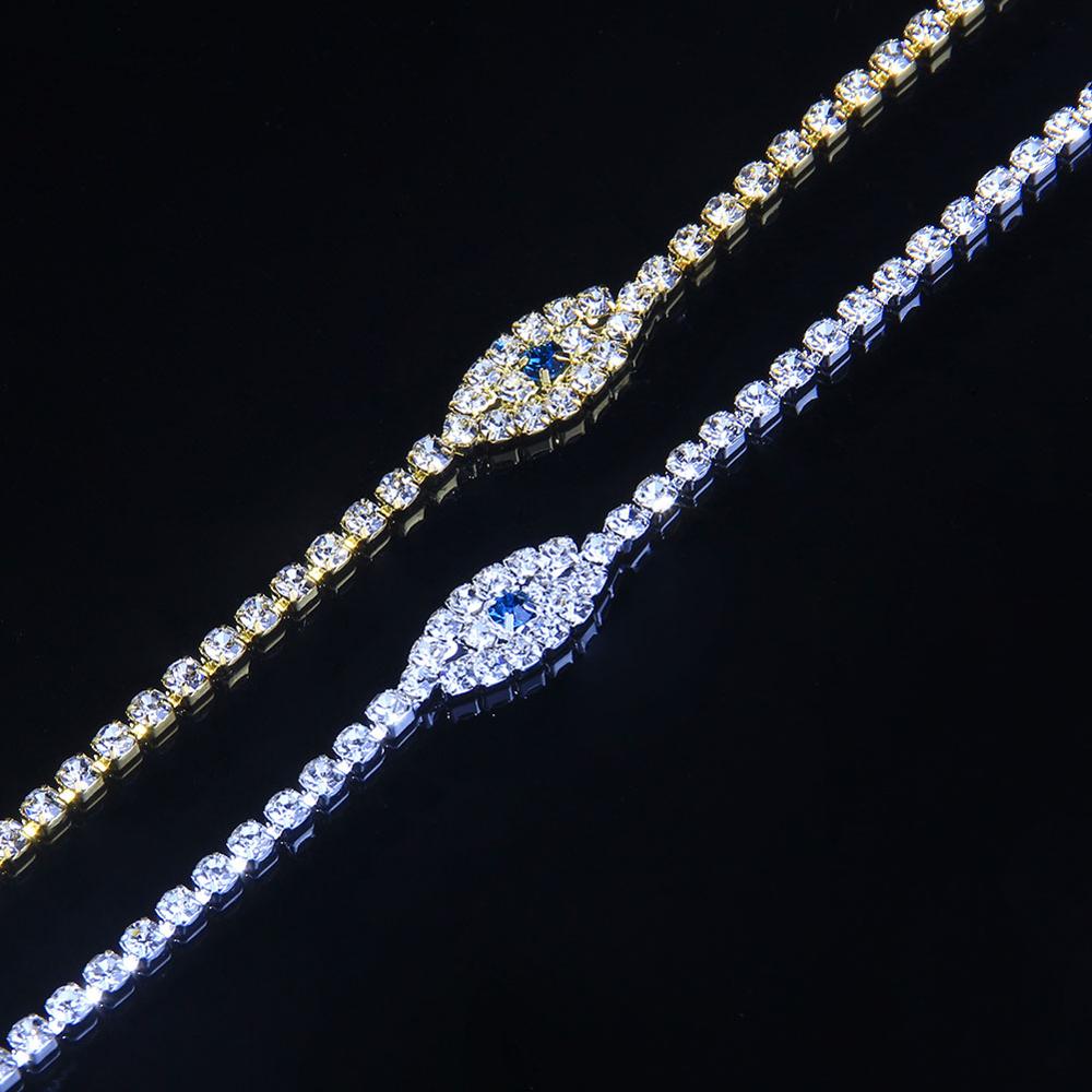 Stonefans Hip Hop Rhinestone Chain Blue Evil Eye Anklets for Women Boho Tennis Beach Barefoot Sandals Anklet Bracelet Jewelry