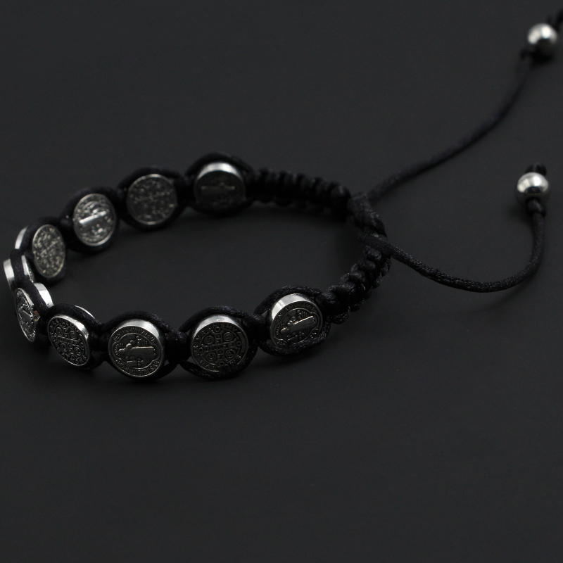 Handmade St. Benedict Medal Bracelet Braided Rosary Coin Beaded Cross Classic Prayer Bracelets Religious Catholic jewelry