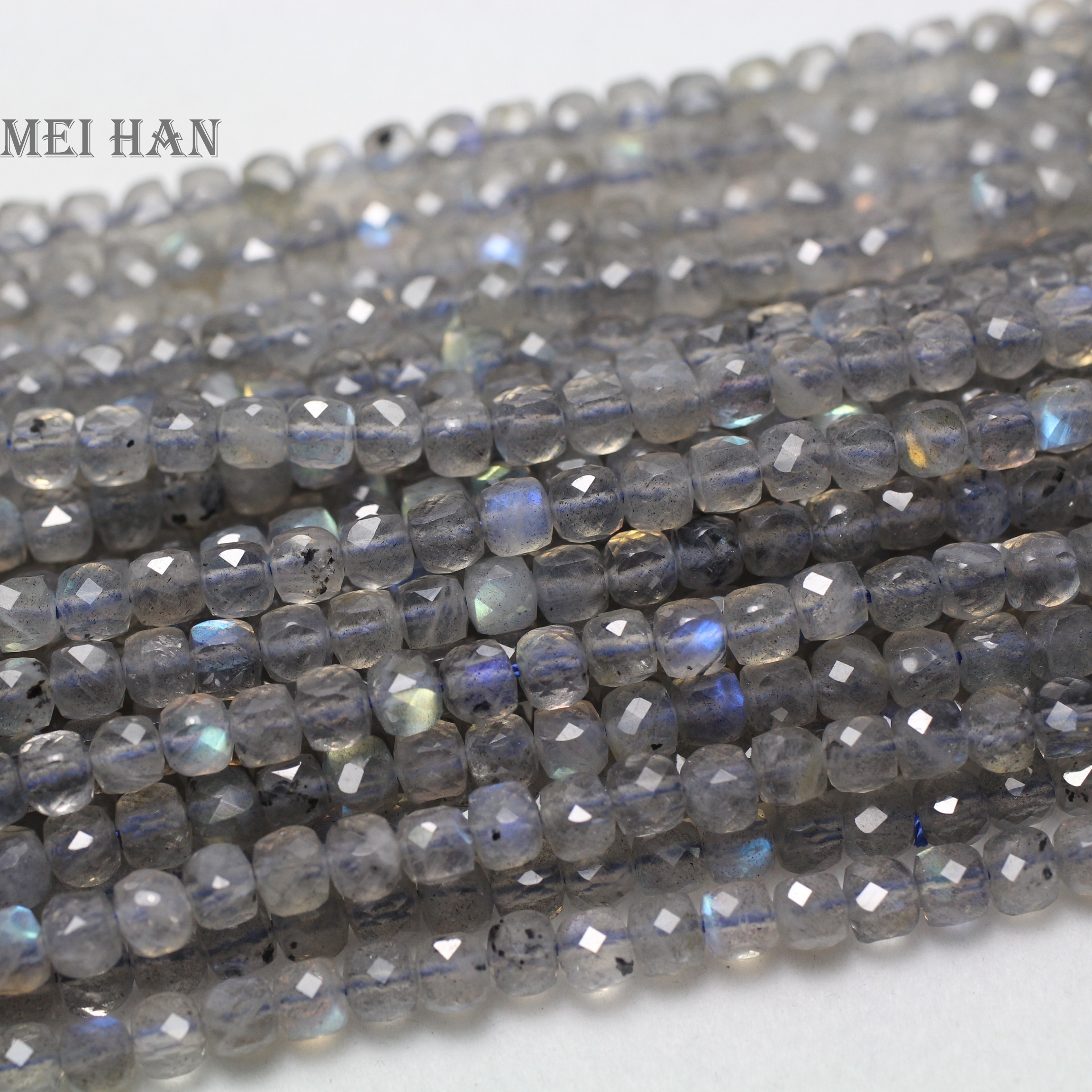 Meihan Natural A+ Labradorite Faceted Cube loose 4.2mm beads for jewelry making design gift DIY