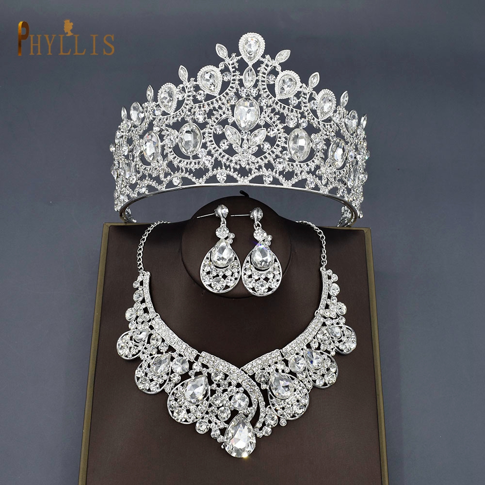 A44 Rhinestone Wedding Hair Accessories Baroque Headpiece Crystal Bridal Tiaras and Crowns Hair Jewelry Set Pageant Diadem