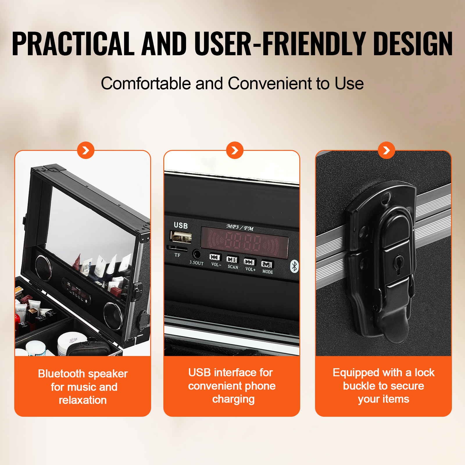VEVOR Professional Makeup Train Case Aluminum Cosmetic Case Workbench With Supporting Legs Rolling Makeup Case Extra Large