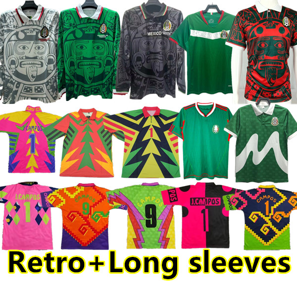 Retro Mexico 1998 Soccer Jerseys goalkeeper vintage football shirts 1986 1994 1995 2006 2010 green home J.CAMPOS BLANCO H.SANCHEZ HERNANDEZ Long sleeve