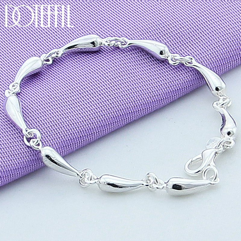 DOTEFFIL 925 Sterling Silver 24K Gold Water Drop Bracelet Luxury Brand Women Bracelet Silver Bracelet Jewelry Christmas Gift