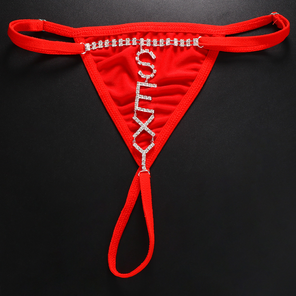 Letter Sexy Thong Bikini Swimsuit Bodysuit Panty Underwear Costume Lingerie Rhinestone Waist Jewelry Beach for Women Belt Outfit