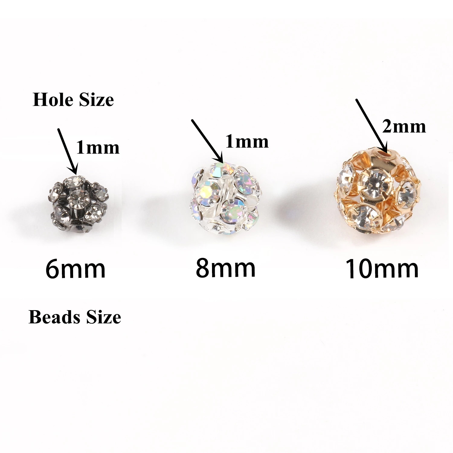 50pc/Lot 6mm 8mm 10mm AB Color Rhinestone Ball Shape Loose Beads Metal Crystal Beads for Jewelry Making DIY Accessories