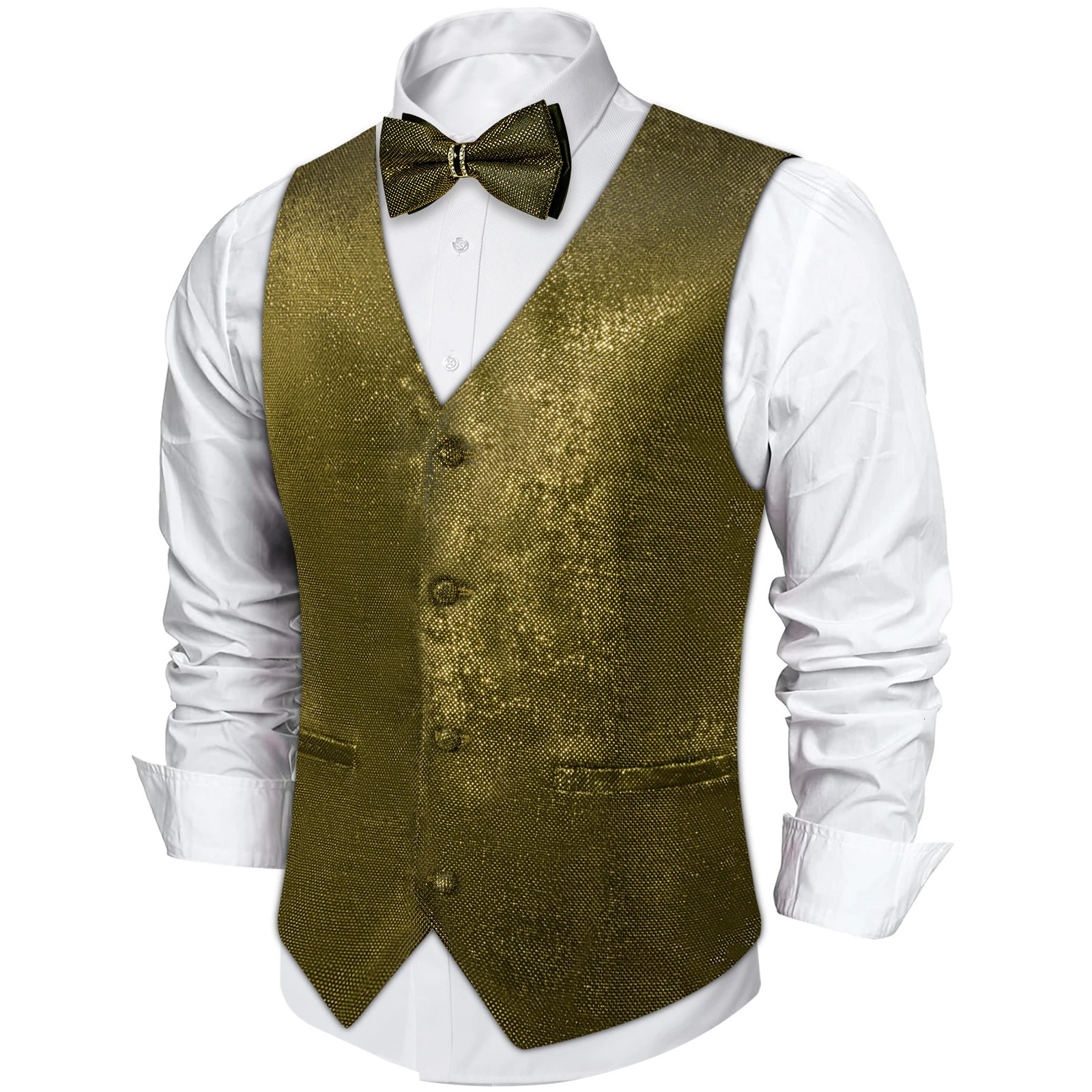 Sequin Vest with Bow Tie Golden Red Blue Shiny Wedding Prom Silm Fit Suit Waistcoat for Tuxedo Suits Glitter Sleeveless Jacket 240615
