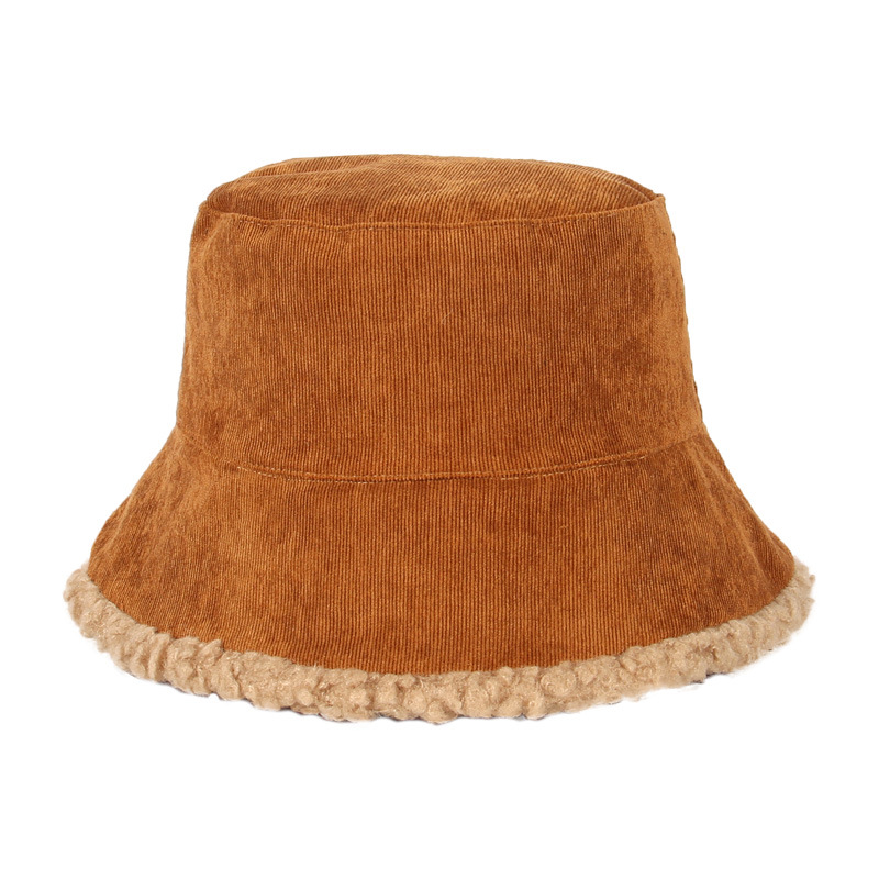 Winter Bucket Hats Women Warming Panama Hat Lady Fluffy Corduroy Double-Side Wear Outdoor Fisherman Cap Hat for Women Size Plus