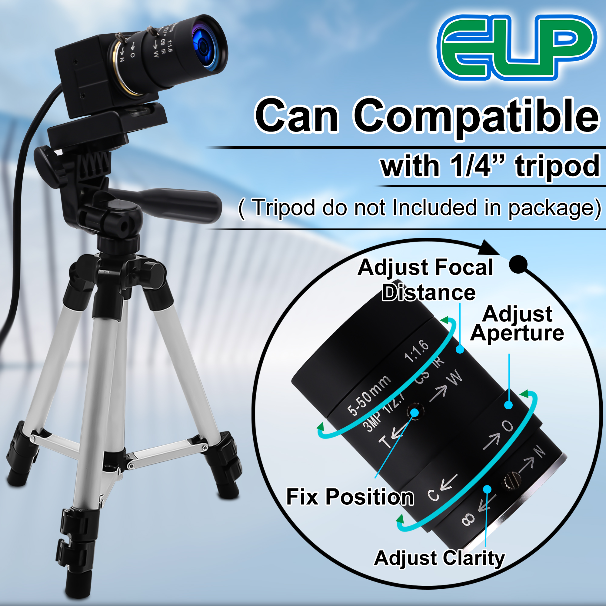 ELP 16MP 10X zoom camera micro USB webcam driver free Plug and Play with CS 5-50mm varifocal lens