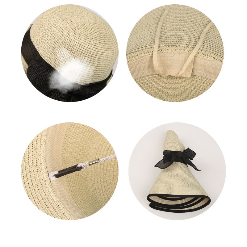 Girls New Sun Hats Women Vintage Large Brim Boater Hat Wheat Straw Summer Sun Hats Beach Travel Cap Sun Visor Cap B-7988