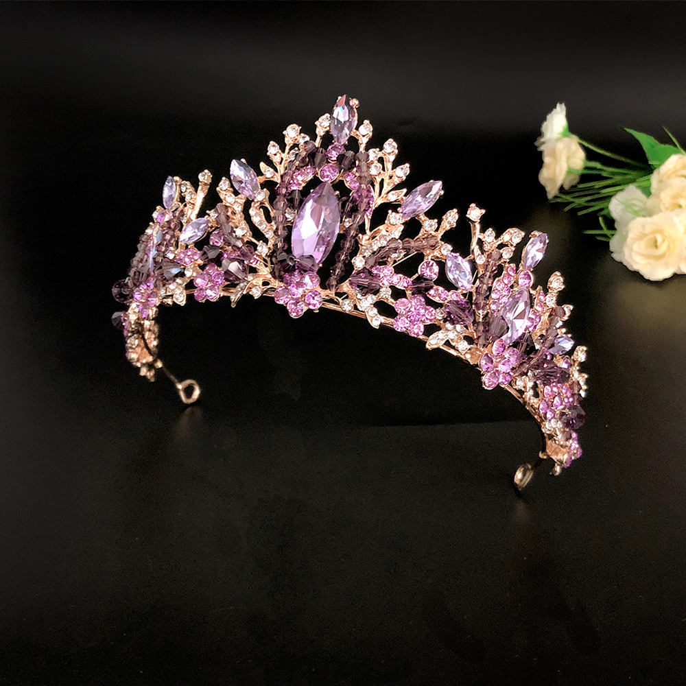 KMVEXO Bridal Crown Wedding Hair Accessories Purple Crystal Rhinestone Bride Tiaras and Crowns Headpiece Diadema Hair Ornament