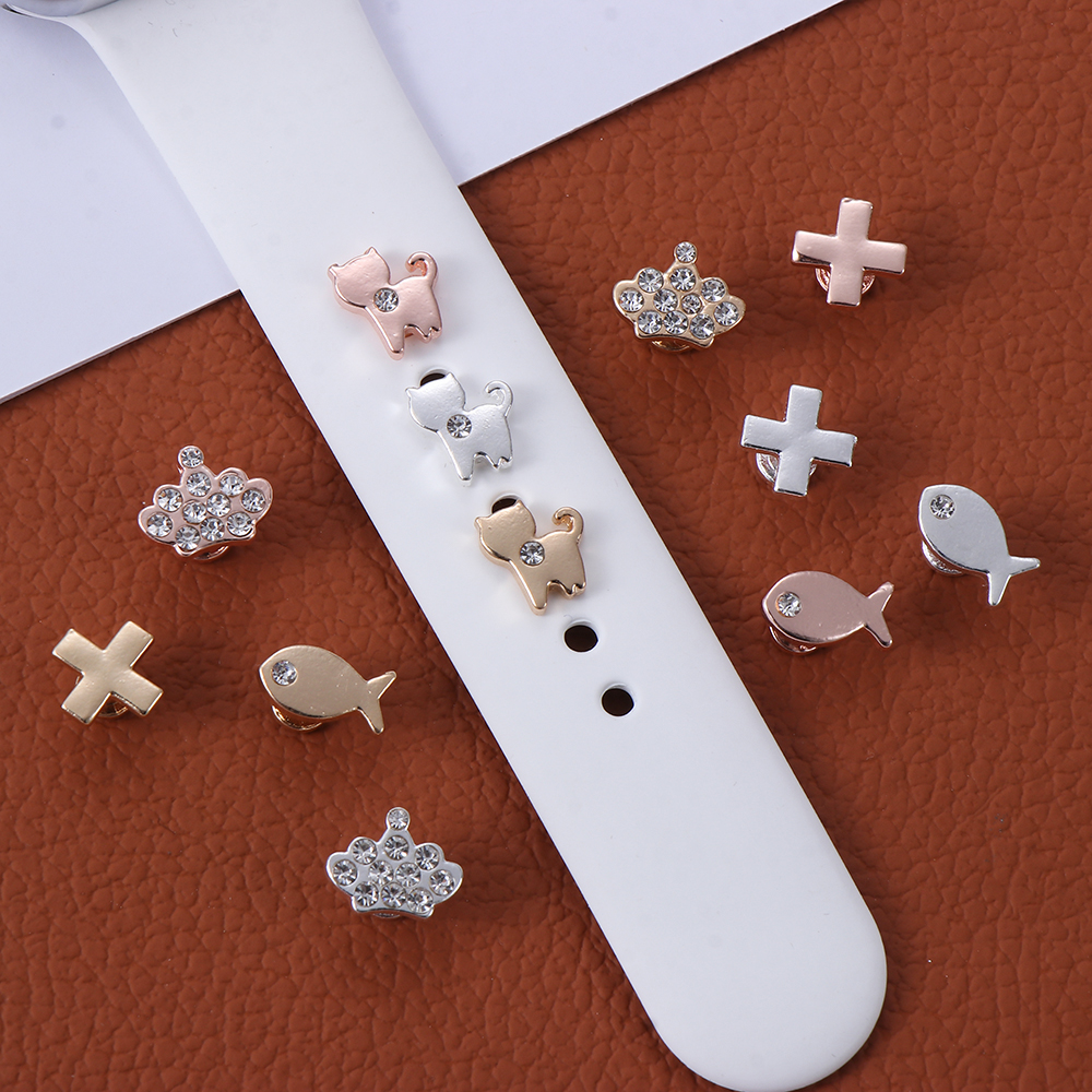 3Pcs Cute Metal Cat Fish Rivet Decorative Ring Nails For Apple Watch Band Ornament Charms Silicone Strap Accessories For iwatch