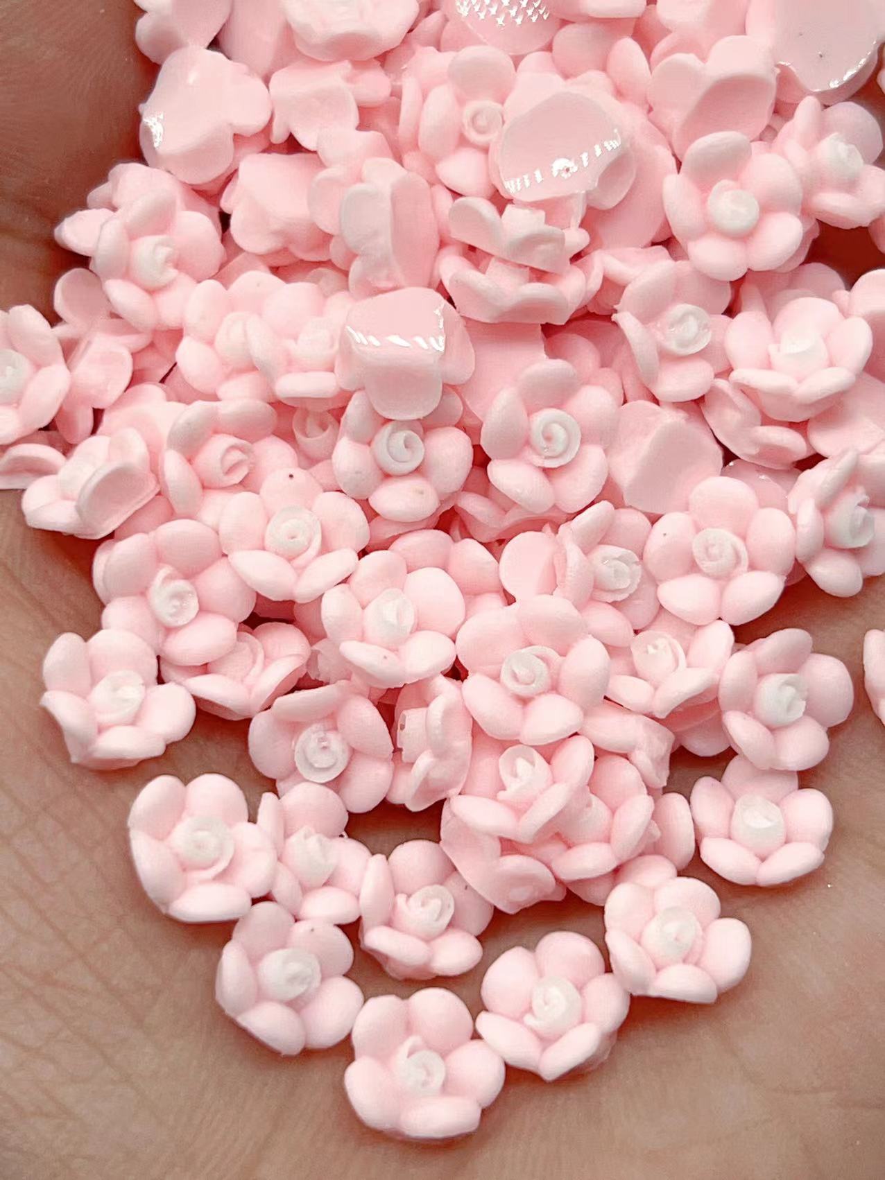 50pcs 3D Pink Kawaii Resin Series Nail Art Charms Kawaii Bow Flower Heart Nail Decorations Bulk Manicure Rhinestones Jewelry DIY