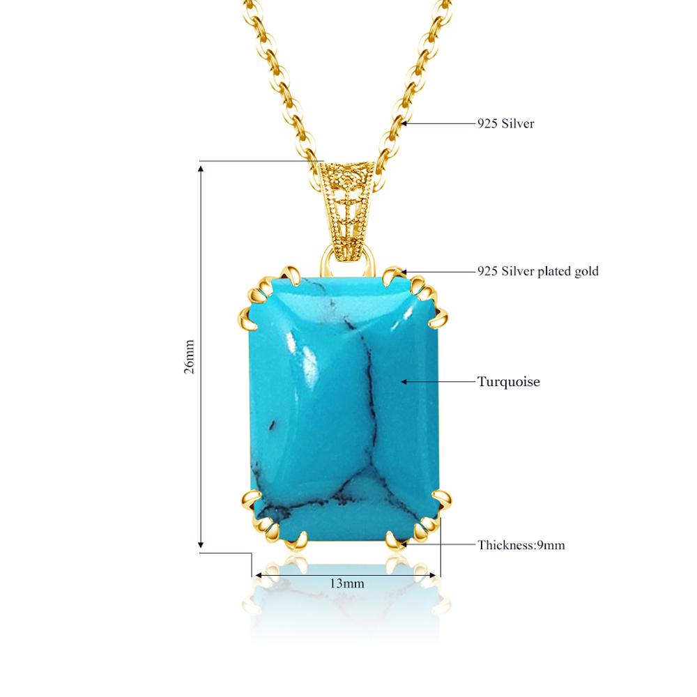 14K Gold Plated Pendant Necklace For Women Real 925 Sterling Sliver Pendant Gemstone Rectangle Shiny Trendy Fine Jewelery Luxury