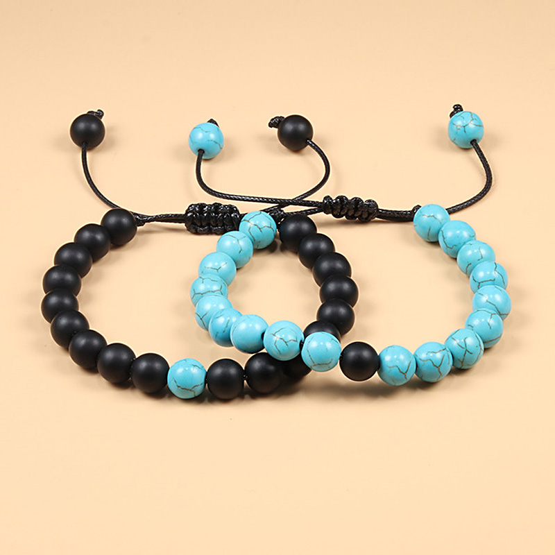 Braided Rope Couple Set Bracelet Black White Beaded Natural Tiger Eye Lava Stone Bracelets Charm Jewelry Gifts for Bets Friends