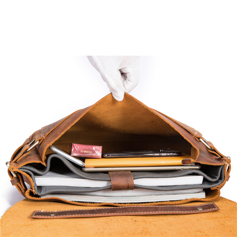 Mens Briefcase Document Holder Vintage Genuine Leather Ipad 13'' Laptop Case Handbags Business