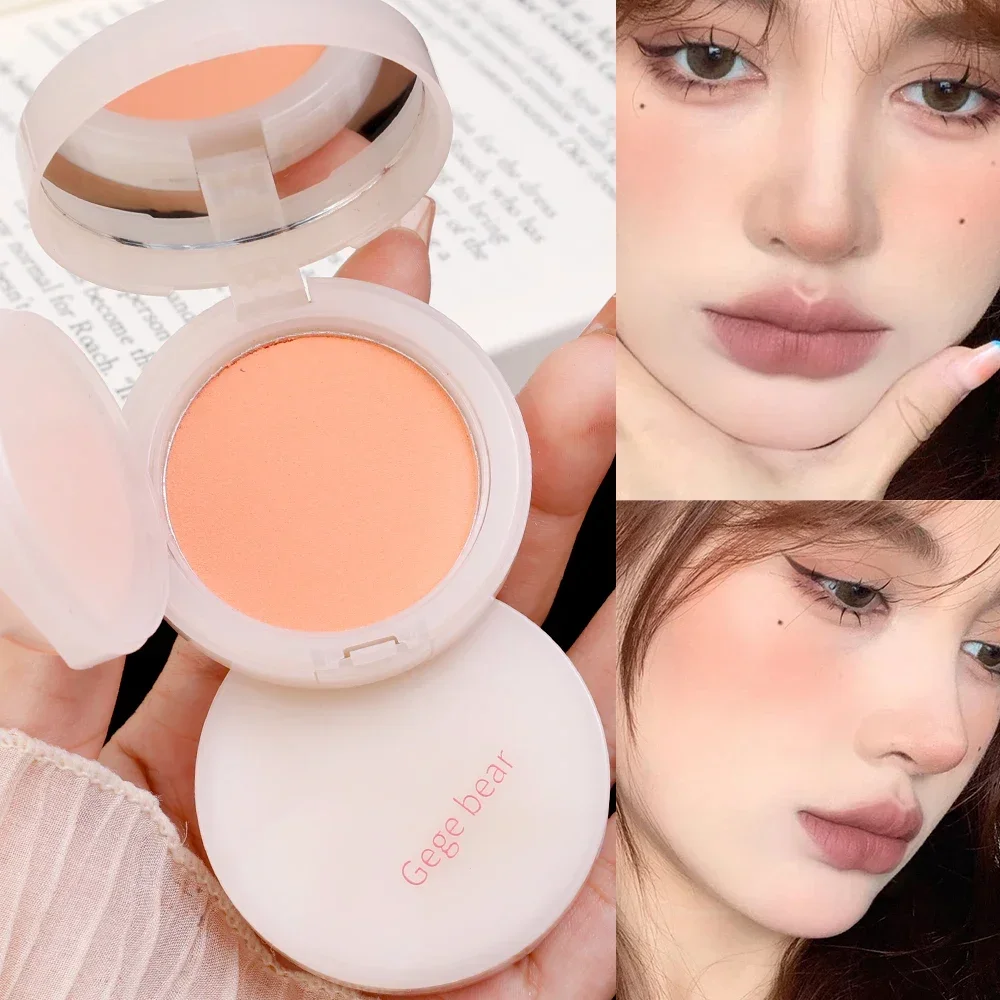6 Colors Blush Makeup Palettewith Mirror and Finger Puff Monochrome Blush Waterproof Cheek Tint Velvet Matte Contouring Blusher