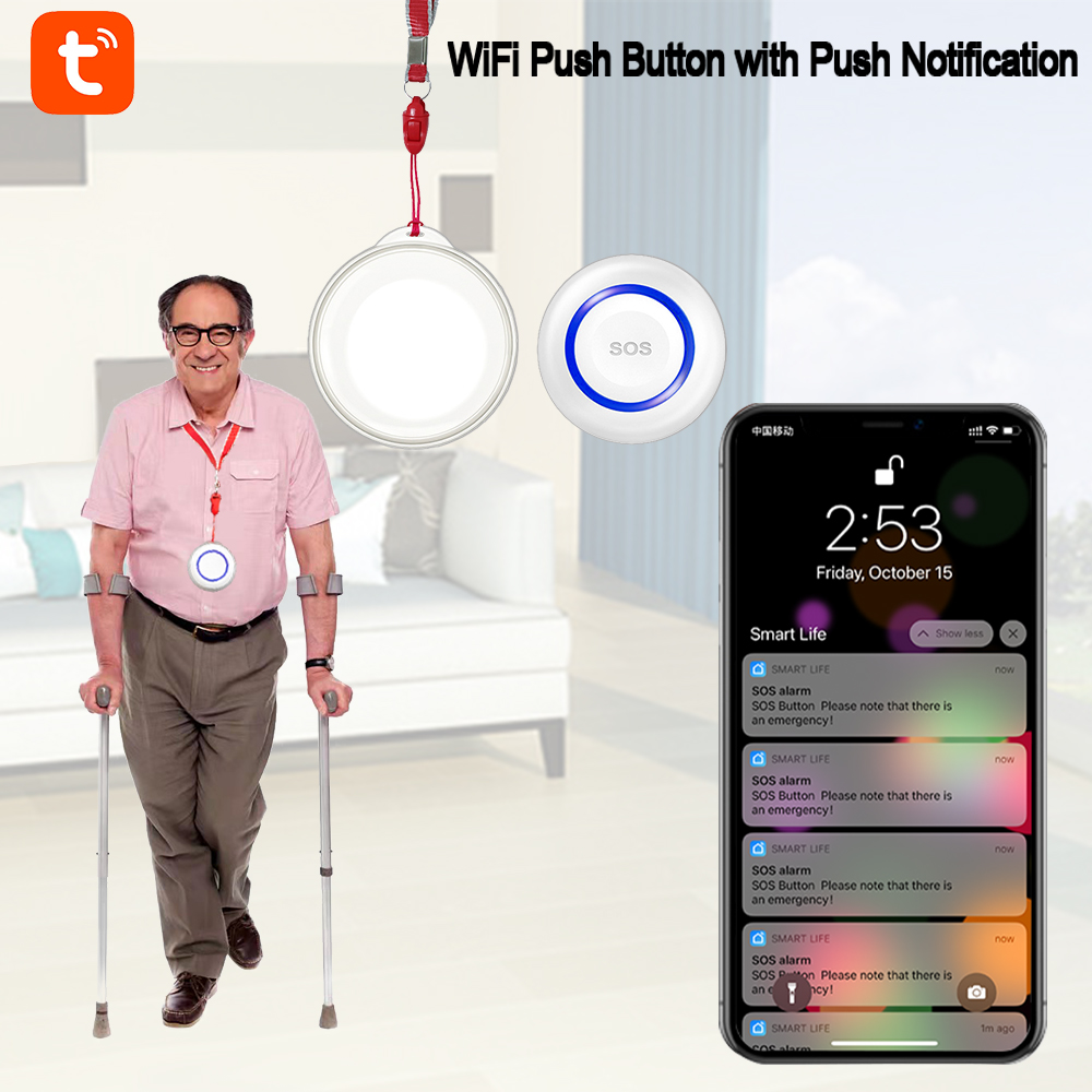 Tuya Smart SOS WiFi Alarm Push For Elderly Female Man Self-Defense Old People Personal Security Staff Emergency Help Call Button