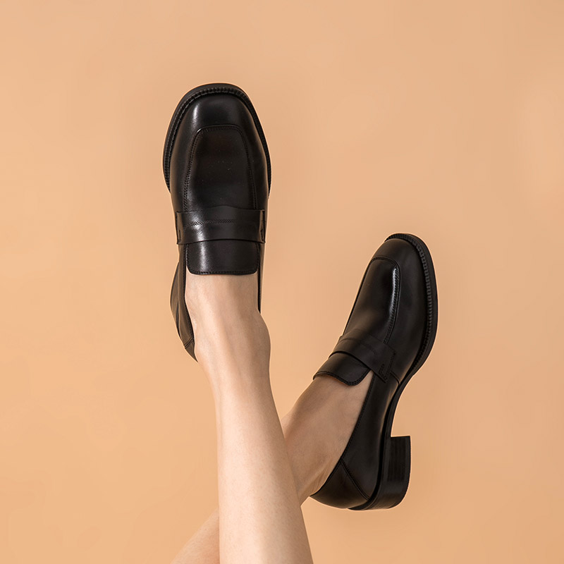 Penny BeauToday Loafers Women Genuine Cow Leather Square Toe Slip-On Style Mid Heel Office Lady Casual Shoes Handmade 21608 4f4d