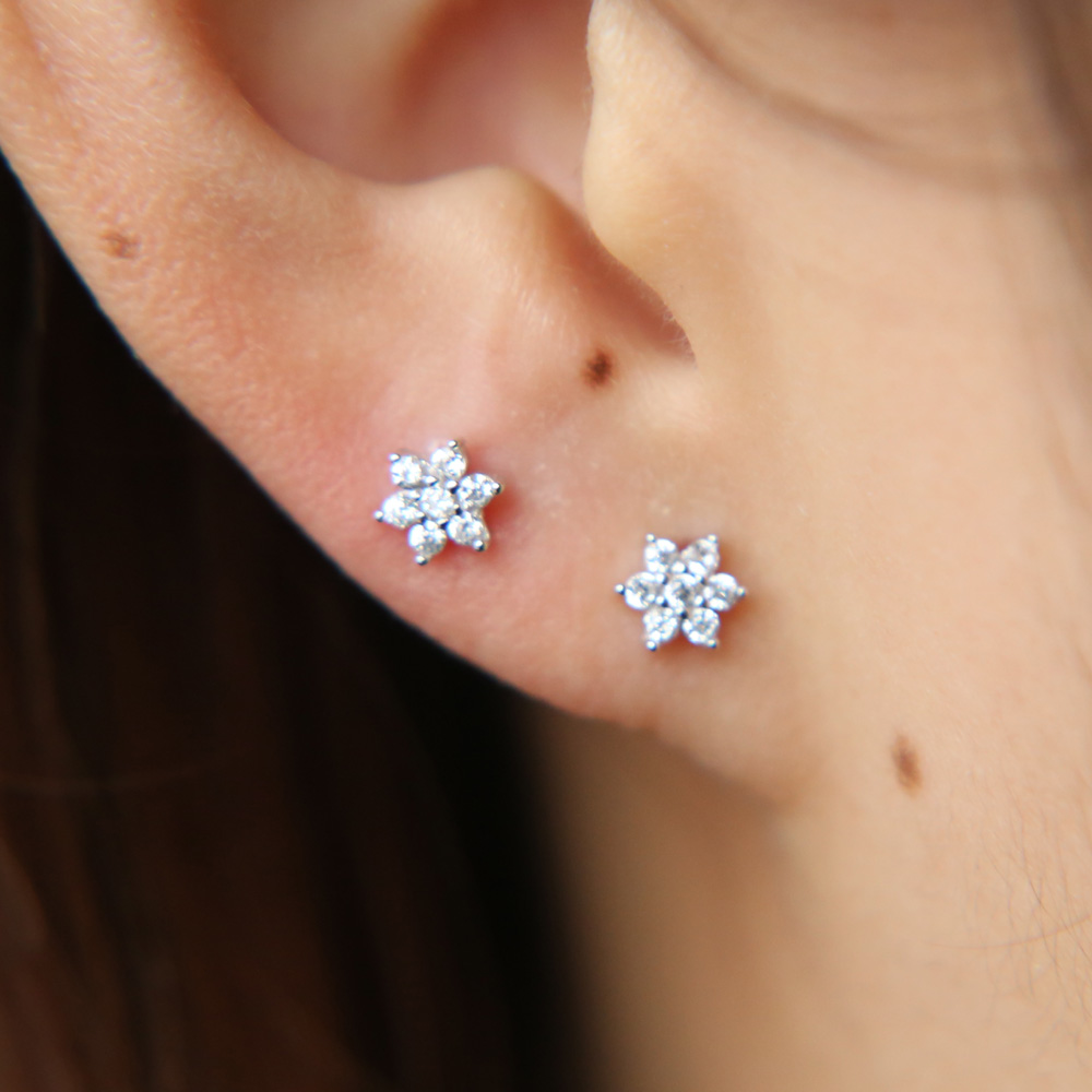 100% 925 sterling silver 5mm cz flower spring new jewelry AAA cubic zirconia sparking bling flower studs mini girl earring