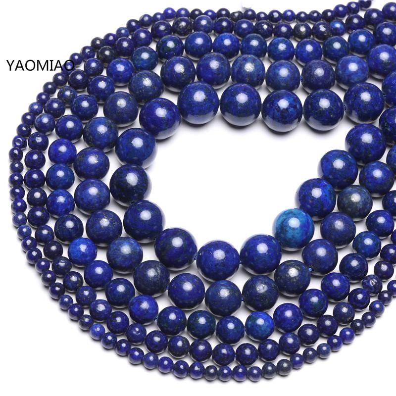 Natural Stone Lapis Lazuli Never lose Colour Round Beads 15" Strand 4 6 8 10 12 14MM Pick Size For Jewelry Making