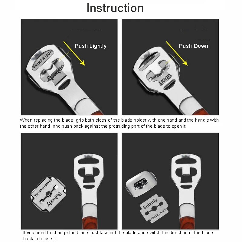 Color Wood Handle Foot File Dead Skin Shaver Corn Cuticle Cutter Remover Rasp File Foot Callus With 10 Blades Foot Scraper Set